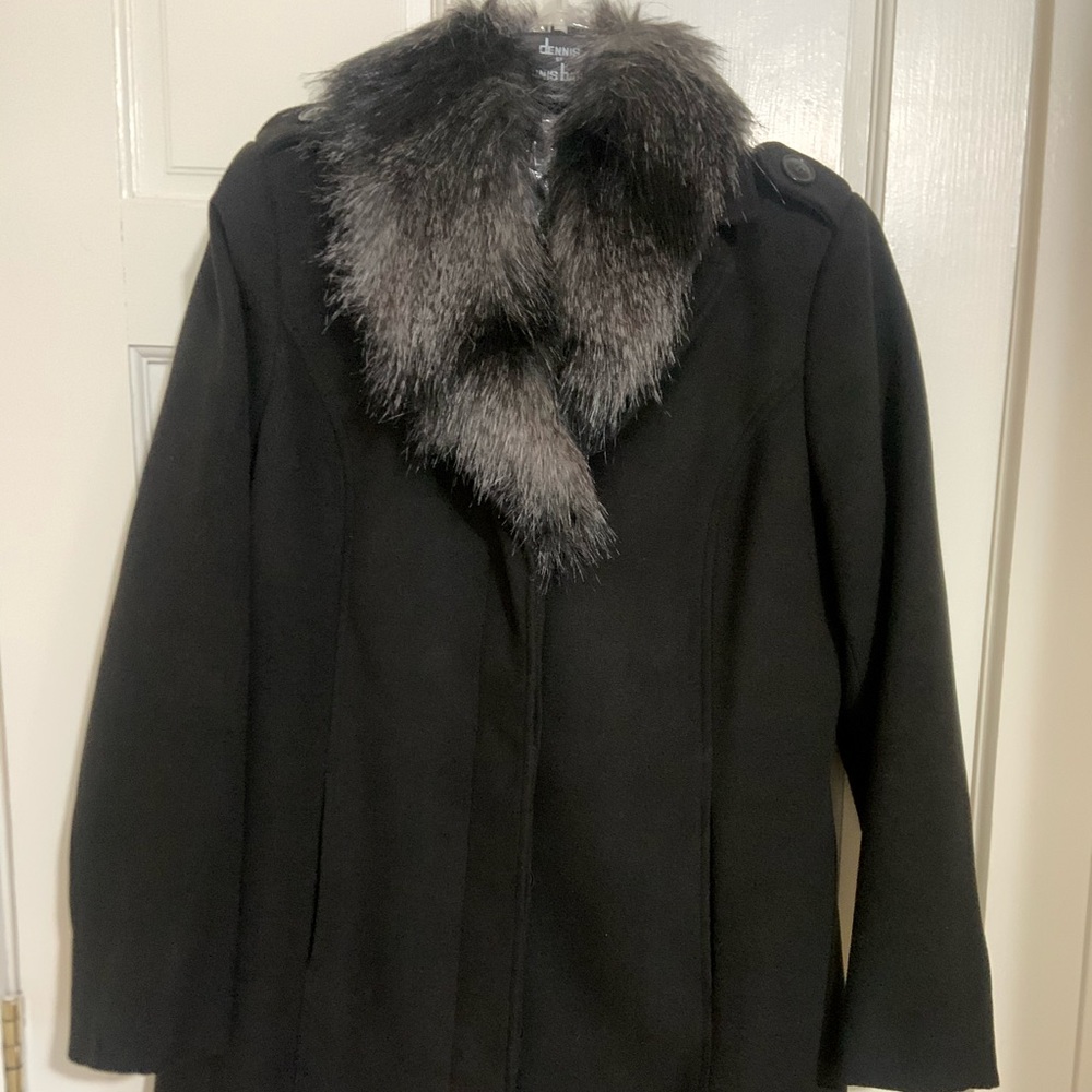 Dennis by Dennis Basso black fur collar jacket